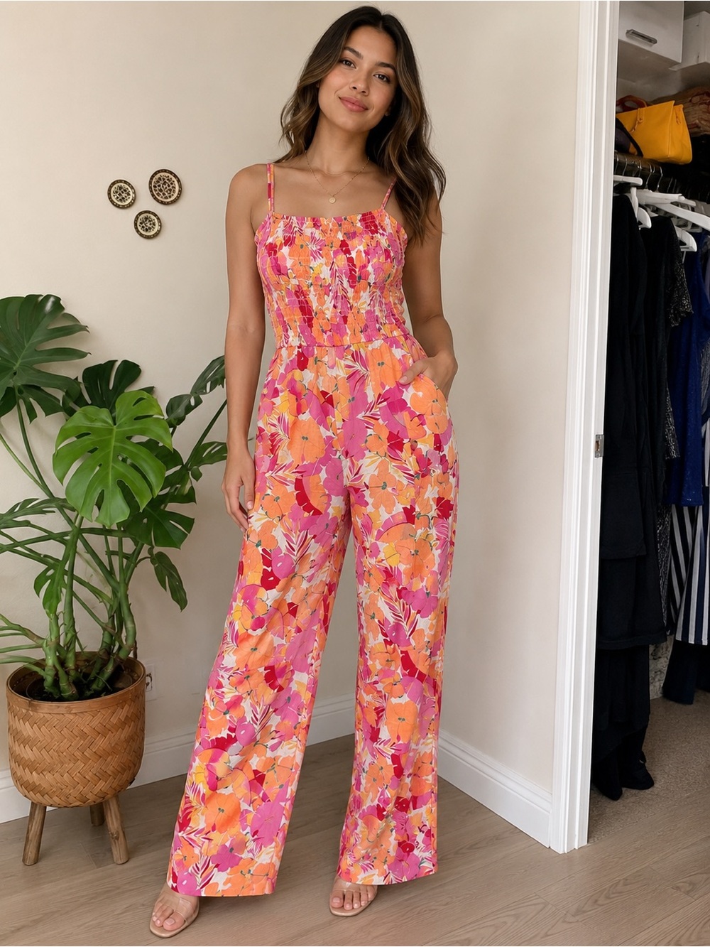 Copper Key Pink & Orange Floral Wide-Leg Jumpsuit